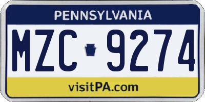 PA license plate MZC9274