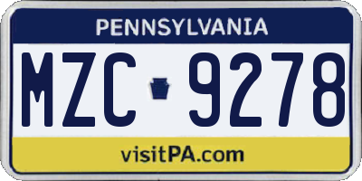 PA license plate MZC9278