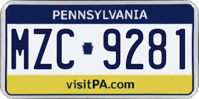 PA license plate MZC9281