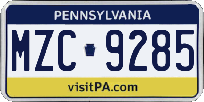 PA license plate MZC9285