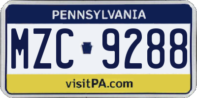 PA license plate MZC9288