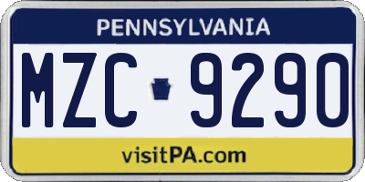 PA license plate MZC9290