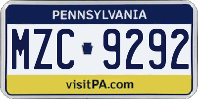 PA license plate MZC9292