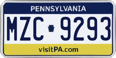 PA license plate MZC9293