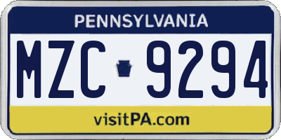 PA license plate MZC9294