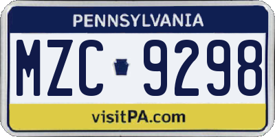 PA license plate MZC9298