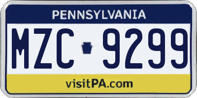 PA license plate MZC9299