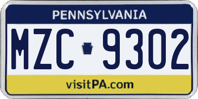 PA license plate MZC9302