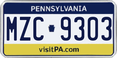 PA license plate MZC9303