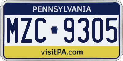 PA license plate MZC9305