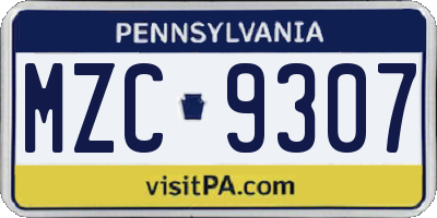 PA license plate MZC9307