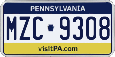 PA license plate MZC9308