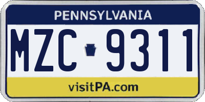 PA license plate MZC9311