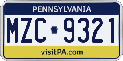 PA license plate MZC9321
