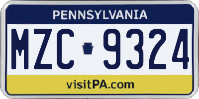 PA license plate MZC9324