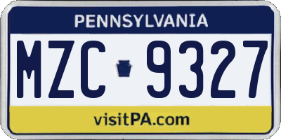 PA license plate MZC9327
