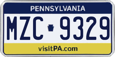 PA license plate MZC9329