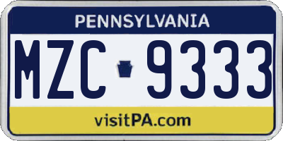 PA license plate MZC9333