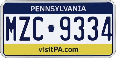 PA license plate MZC9334
