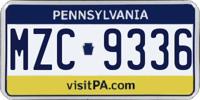 PA license plate MZC9336