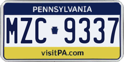 PA license plate MZC9337