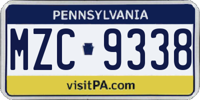 PA license plate MZC9338