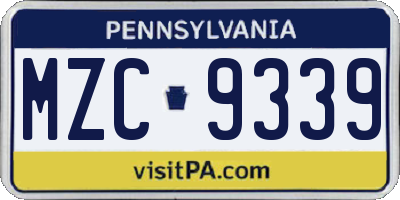 PA license plate MZC9339