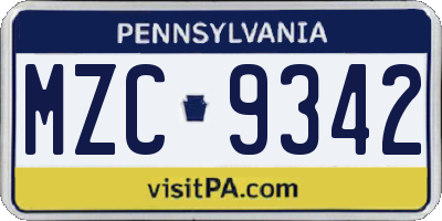 PA license plate MZC9342