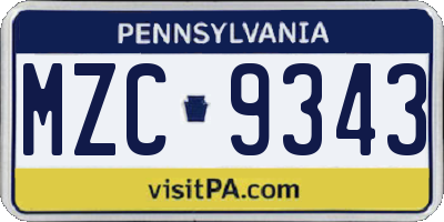 PA license plate MZC9343