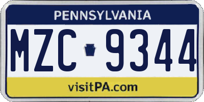 PA license plate MZC9344