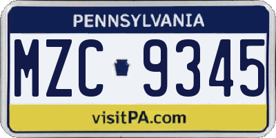 PA license plate MZC9345