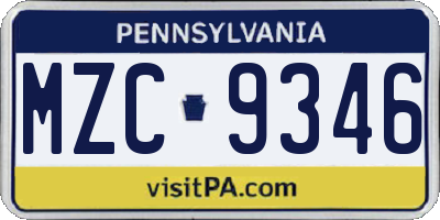 PA license plate MZC9346