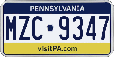 PA license plate MZC9347
