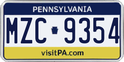 PA license plate MZC9354
