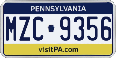 PA license plate MZC9356