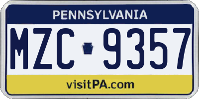PA license plate MZC9357