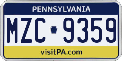 PA license plate MZC9359