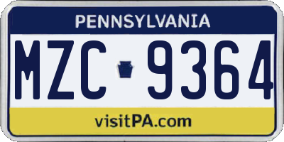 PA license plate MZC9364