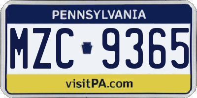 PA license plate MZC9365