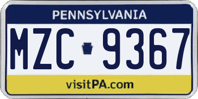 PA license plate MZC9367