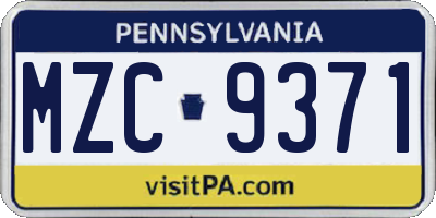 PA license plate MZC9371
