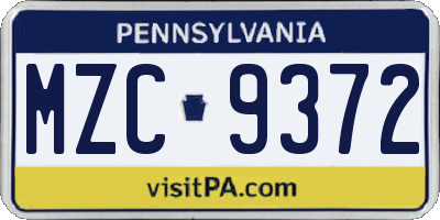 PA license plate MZC9372