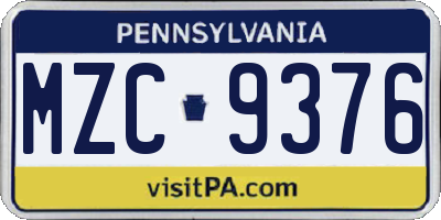 PA license plate MZC9376