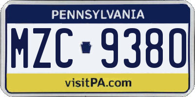 PA license plate MZC9380