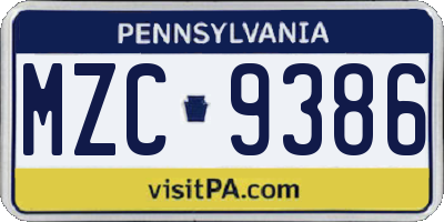 PA license plate MZC9386