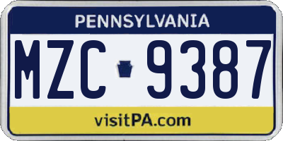 PA license plate MZC9387