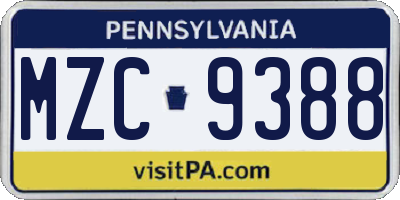 PA license plate MZC9388