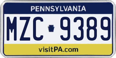 PA license plate MZC9389