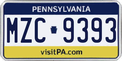 PA license plate MZC9393