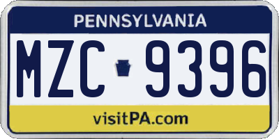 PA license plate MZC9396